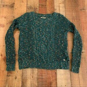 Vans womens long sleeve crew neck cable knit sweater in blue orange white - L